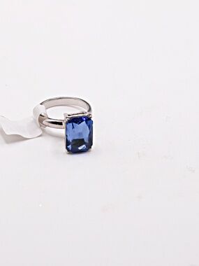 Emerald cut blue cocktail ring adjustable Brand New With Tags